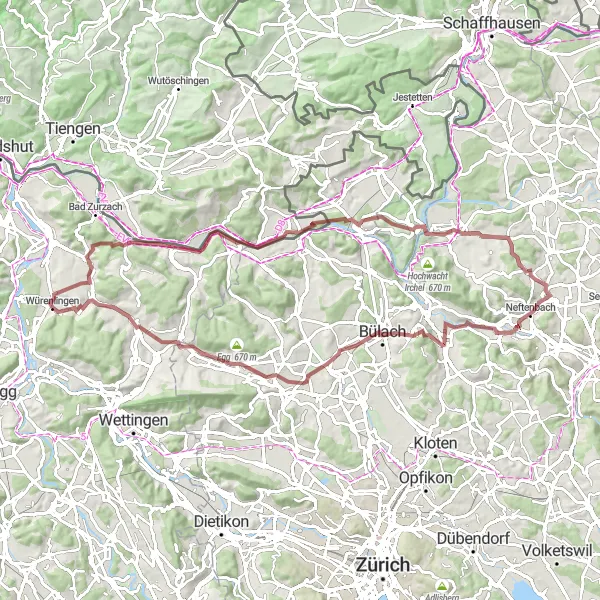 Map miniature of "Unterendingen Loop" cycling inspiration in Nordwestschweiz, Switzerland. Generated by Tarmacs.app cycling route planner