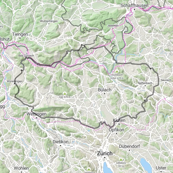 Zemljevid v pomanjšavi "Tegerfelden do Watt" kolesarske inspiracije v Nordwestschweiz, Switzerland. Generirano z načrtovalcem kolesarskih poti Tarmacs.app