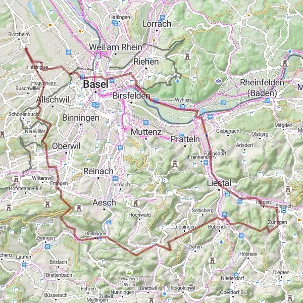 Karten-Miniaturansicht der Radinspiration "Hügeliges Abenteuer durch Nordwestschweiz" in Nordwestschweiz, Switzerland. Erstellt vom Tarmacs.app-Routenplaner für Radtouren