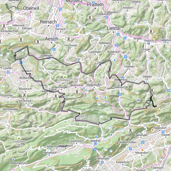 Miniatua del mapa de inspiración ciclista "Expedición suiza: Nenzlingen a Brislach" en Nordwestschweiz, Switzerland. Generado por Tarmacs.app planificador de rutas ciclistas