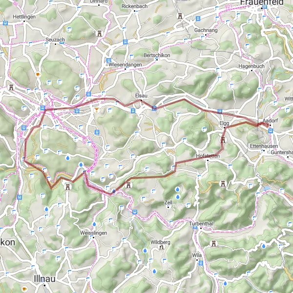 Map miniature of "The Nussberg and Sessel Gravel Adventure" cycling inspiration in Ostschweiz, Switzerland. Generated by Tarmacs.app cycling route planner