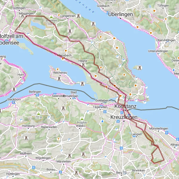 Kartminiatyr av "Grusvei Altnau-Konstanz-Langrickenbach Tur" sykkelinspirasjon i Ostschweiz, Switzerland. Generert av Tarmacs.app sykkelrutoplanlegger