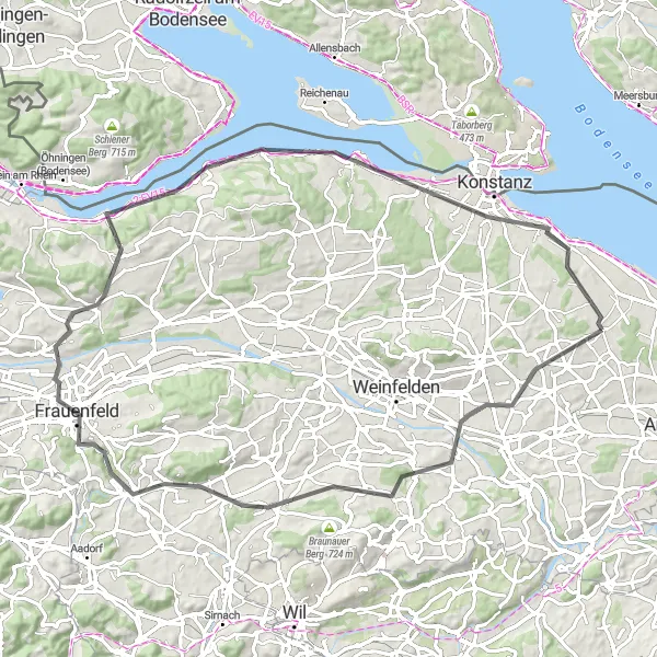 Miniaturní mapa "Thurgau Loop Adventure" inspirace pro cyklisty v oblasti Ostschweiz, Switzerland. Vytvořeno pomocí plánovače tras Tarmacs.app