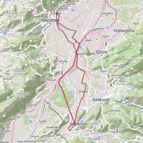 Karten-Miniaturansicht der Radinspiration "Entdeckungsreiche Gravel-Tour durch das Rheintal" in Ostschweiz, Switzerland. Erstellt vom Tarmacs.app-Routenplaner für Radtouren