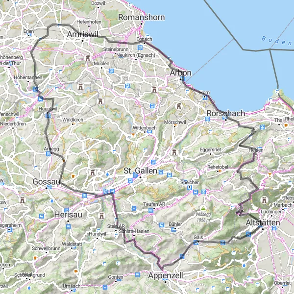 Miniatua del mapa de inspiración ciclista "Ruta en Bicicleta de Carretera a través de Stoss y Arbon" en Ostschweiz, Switzerland. Generado por Tarmacs.app planificador de rutas ciclistas