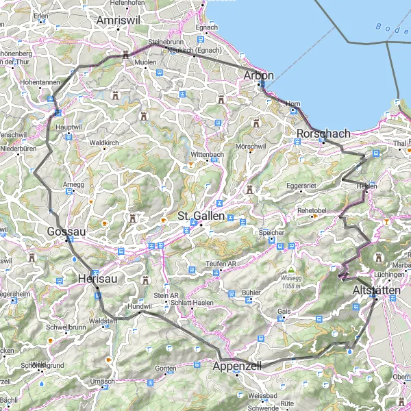 Map miniature of "Appenzeller Panorama Tour" cycling inspiration in Ostschweiz, Switzerland. Generated by Tarmacs.app cycling route planner