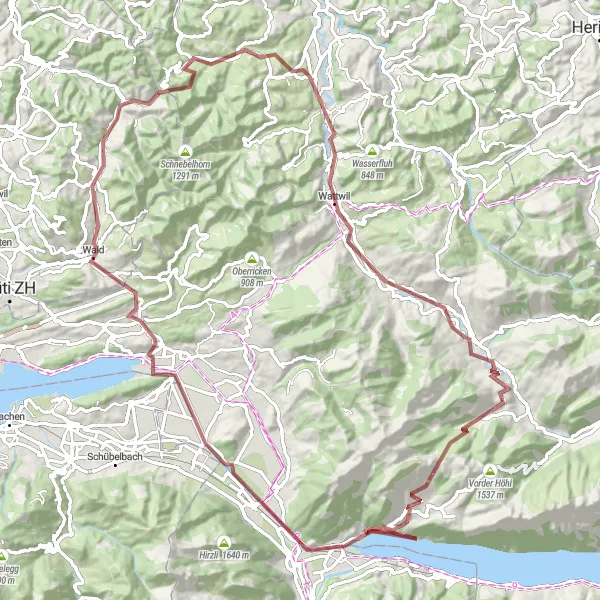 Mapa miniatúra "Gravelová výzva přes Mosnang" cyklistická inšpirácia v Ostschweiz, Switzerland. Vygenerované cyklistickým plánovačom trás Tarmacs.app