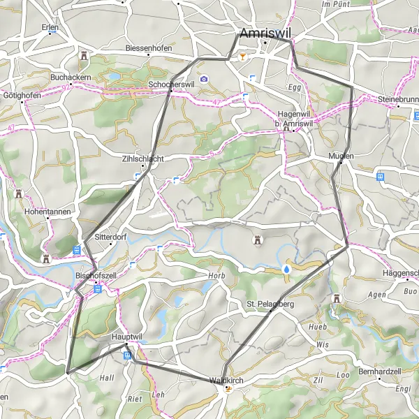 Miniatua del mapa de inspiración ciclista "Explora la Región de Thur" en Ostschweiz, Switzerland. Generado por Tarmacs.app planificador de rutas ciclistas