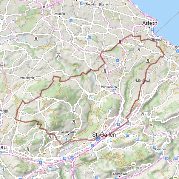 Miniatura della mappa di ispirazione al ciclismo "Giro in bicicletta da Andwil a Biotop" nella regione di Ostschweiz, Switzerland. Generata da Tarmacs.app, pianificatore di rotte ciclistiche