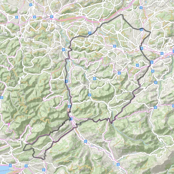 Zemljevid v pomanjšavi "Epic Road Cycling Loop Starting from Andwil" kolesarske inspiracije v Ostschweiz, Switzerland. Generirano z načrtovalcem kolesarskih poti Tarmacs.app