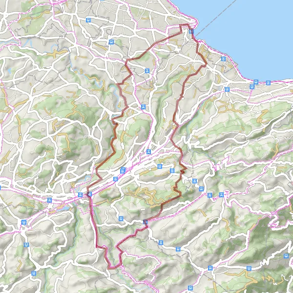 Mapa miniatúra "Gravelová cyklotrasa cez Steinach a Aussichtspunkt Reservoir" cyklistická inšpirácia v Ostschweiz, Switzerland. Vygenerované cyklistickým plánovačom trás Tarmacs.app