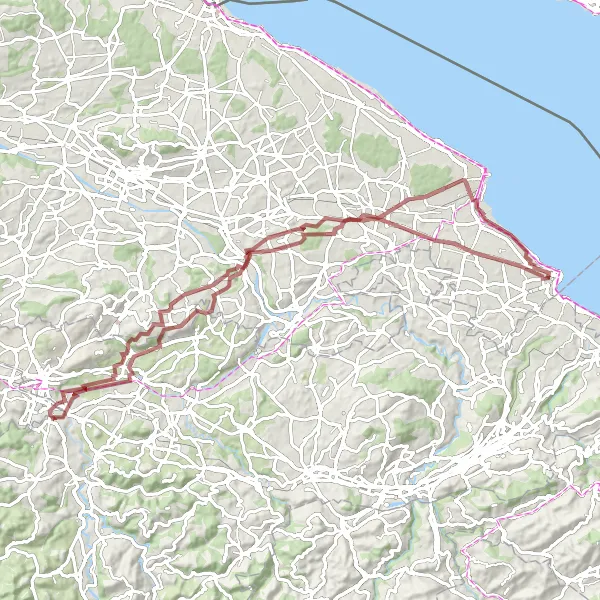 Miniatura della mappa di ispirazione al ciclismo "Scoperta della Campagna Amriswil-Royal" nella regione di Ostschweiz, Switzerland. Generata da Tarmacs.app, pianificatore di rotte ciclistiche