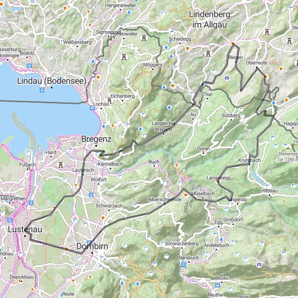 Miniaturekort af cykelinspirationen "Bregenz til Lingenau Cykelrute" i Ostschweiz, Switzerland. Genereret af Tarmacs.app cykelruteplanlægger