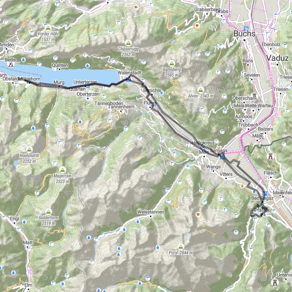 Mapa miniatúra "Okolo jazera Walen" cyklistická inšpirácia v Ostschweiz, Switzerland. Vygenerované cyklistickým plánovačom trás Tarmacs.app