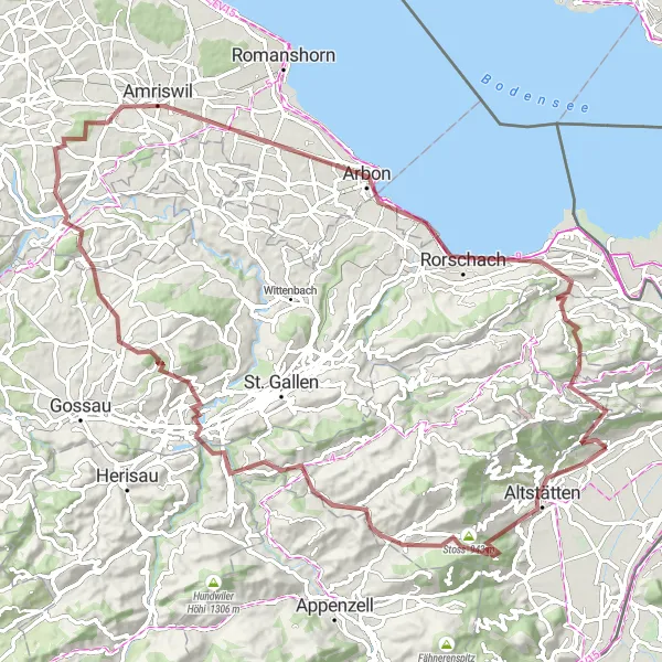 Miniatuurkaart van de fietsinspiratie "Natuur en Cultuur Gravel Fietsroute" in Ostschweiz, Switzerland. Gemaakt door de Tarmacs.app fietsrouteplanner