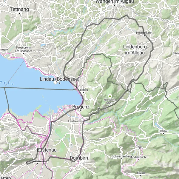 Miniatua del mapa de inspiración ciclista "Ruta de ciclismo de carretera Rebhüttli-Widnau" en Ostschweiz, Switzerland. Generado por Tarmacs.app planificador de rutas ciclistas