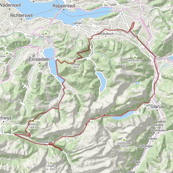 Karttaminiaatyyri "Biberlichopf - Gletschermühlen - Sattelegg - Benkner Büchel" pyöräilyinspiraatiosta alueella Ostschweiz, Switzerland. Luotu Tarmacs.app pyöräilyreittisuunnittelijalla