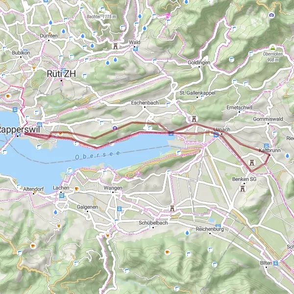 Miniaturekort af cykelinspirationen "Gruset cykelrute omkring Benken" i Ostschweiz, Switzerland. Genereret af Tarmacs.app cykelruteplanlægger