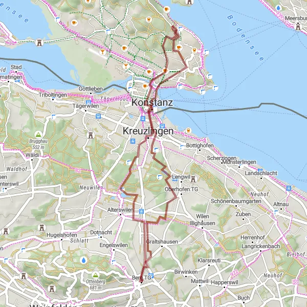 Zemljevid v pomanjšavi "Popotovanje med Andhausen in Bergom TG" kolesarske inspiracije v Ostschweiz, Switzerland. Generirano z načrtovalcem kolesarskih poti Tarmacs.app