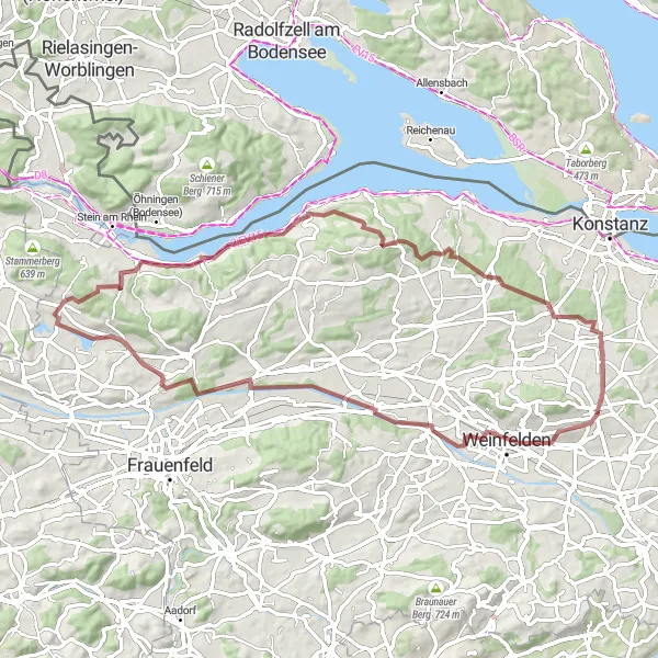 Miniatua del mapa de inspiración ciclista "Exploración rural de Thurgau" en Ostschweiz, Switzerland. Generado por Tarmacs.app planificador de rutas ciclistas