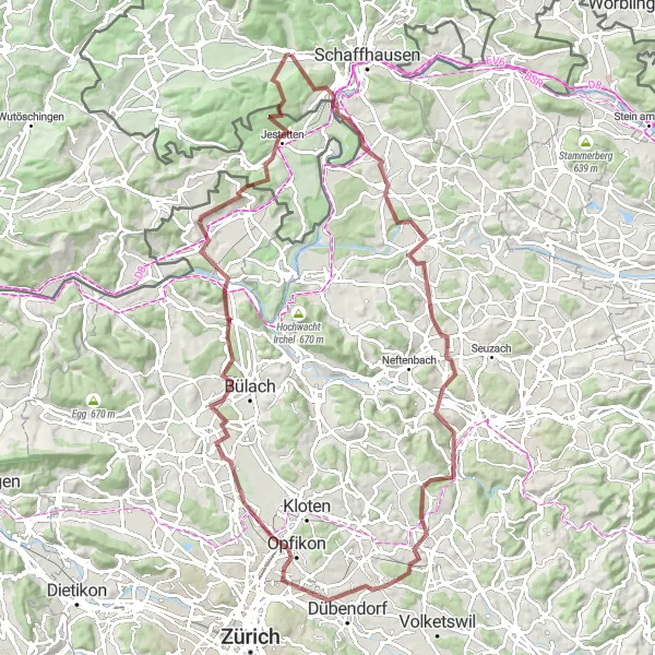 Miniatura mapy "Trasa gravel z Beringen" - trasy rowerowej w Ostschweiz, Switzerland. Wygenerowane przez planer tras rowerowych Tarmacs.app
