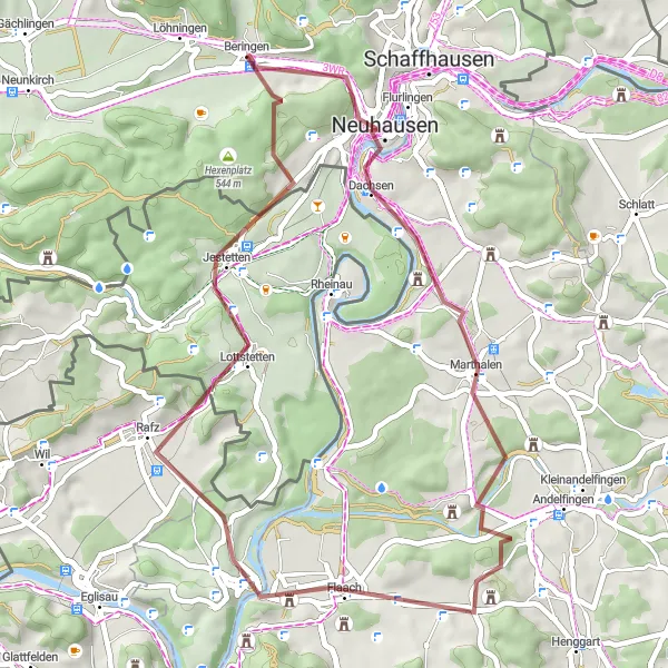 Karten-Miniaturansicht der Radinspiration "Die Historische Route durch Neuhausen und Jestetten" in Ostschweiz, Switzerland. Erstellt vom Tarmacs.app-Routenplaner für Radtouren