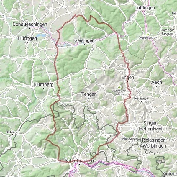 Map miniature of "The Mountainous Gravel Challenge" cycling inspiration in Ostschweiz, Switzerland. Generated by Tarmacs.app cycling route planner