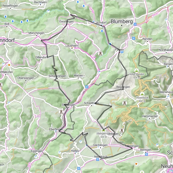 Miniature de la carte de l'inspiration cycliste "Voyage à vélo pittoresque autour de Beringen" dans la Ostschweiz, Switzerland. Générée par le planificateur d'itinéraire cycliste Tarmacs.app
