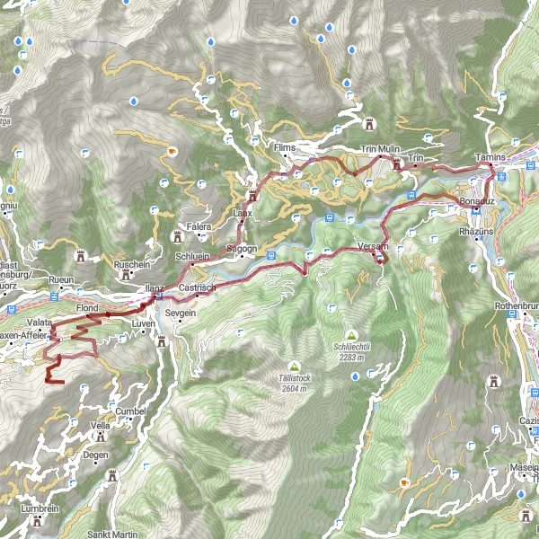 Miniatuurkaart van de fietsinspiratie "Tamins Gravelroute" in Ostschweiz, Switzerland. Gemaakt door de Tarmacs.app fietsrouteplanner