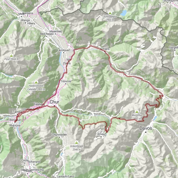 Zemljevid v pomanjšavi "Gorska kolesarska pot Bonaduz - Reichenau" kolesarske inspiracije v Ostschweiz, Switzerland. Generirano z načrtovalcem kolesarskih poti Tarmacs.app