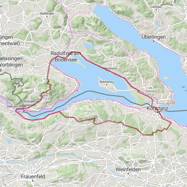 Kartminiatyr av "Bottighofen til Konstanz Rundtur" sykkelinspirasjon i Ostschweiz, Switzerland. Generert av Tarmacs.app sykkelrutoplanlegger