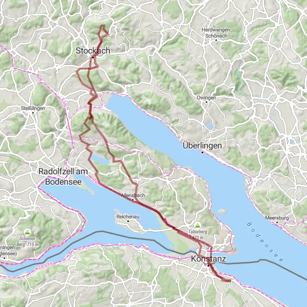 Zemljevid v pomanjšavi "Gravel Route around Bodensko jezero" kolesarske inspiracije v Ostschweiz, Switzerland. Generirano z načrtovalcem kolesarskih poti Tarmacs.app