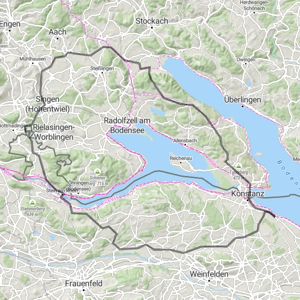 Miniatura della mappa di ispirazione al ciclismo "Esplorazione in bicicletta tra Bottighofen e le attrazioni storiche della regione" nella regione di Ostschweiz, Switzerland. Generata da Tarmacs.app, pianificatore di rotte ciclistiche