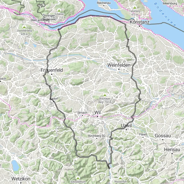 Karttaminiaatyyri "Maantiepyöräilyreitti Bütschwilista" pyöräilyinspiraatiosta alueella Ostschweiz, Switzerland. Luotu Tarmacs.app pyöräilyreittisuunnittelijalla