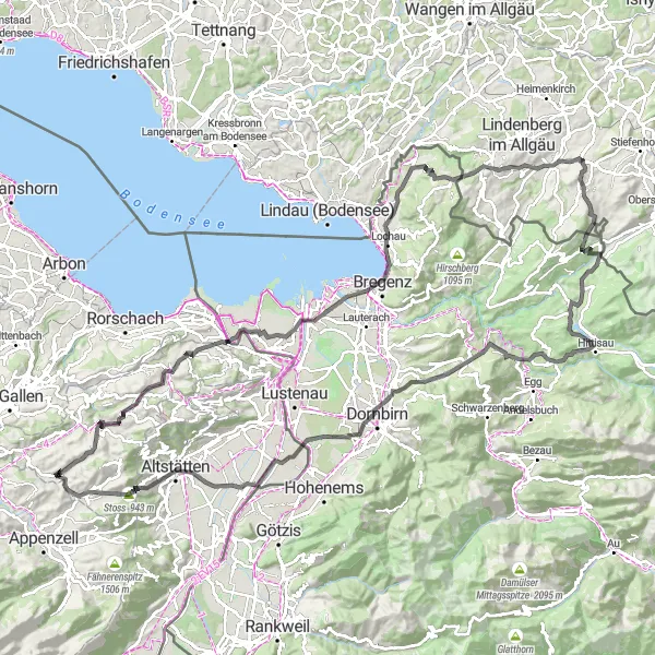 Miniatura mapy "Trasa z Bühler do Dornbirn i z powrotem" - trasy rowerowej w Ostschweiz, Switzerland. Wygenerowane przez planer tras rowerowych Tarmacs.app
