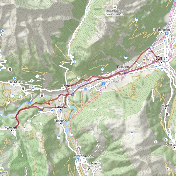 Kartminiatyr av "Kort och intensivt: Genom Reichenau till Tuma Casté" cykelinspiration i Ostschweiz, Switzerland. Genererad av Tarmacs.app cykelruttplanerare