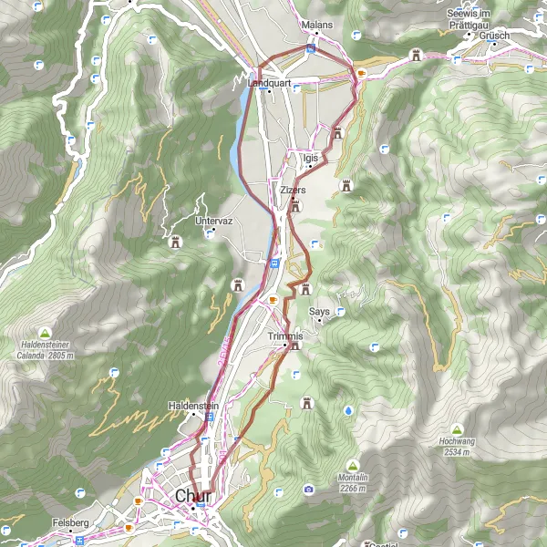 Map miniature of "Landquart Valley Gravel Tour" cycling inspiration in Ostschweiz, Switzerland. Generated by Tarmacs.app cycling route planner