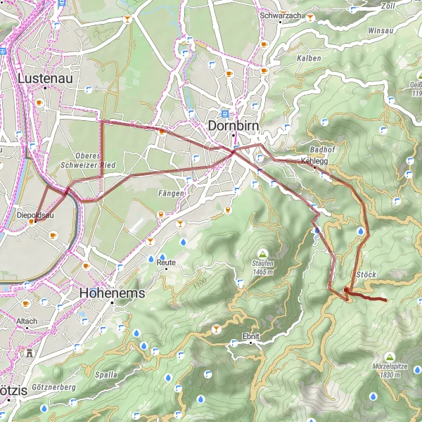 Map miniature of "Gravel Mountain Challenge" cycling inspiration in Ostschweiz, Switzerland. Generated by Tarmacs.app cycling route planner