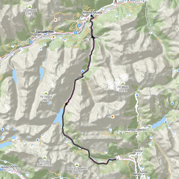Miniatua del mapa de inspiración ciclista "Ruta Escénica a través del Passo del Lucomagno" en Ostschweiz, Switzerland. Generado por Tarmacs.app planificador de rutas ciclistas