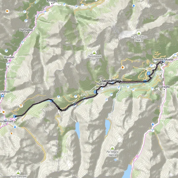 Miniaturní mapa "Bostg - Oberalppass Památková Trasa" inspirace pro cyklisty v oblasti Ostschweiz, Switzerland. Vytvořeno pomocí plánovače tras Tarmacs.app