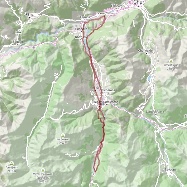 Map miniature of "The Gravel Adventure: Domat Loop" cycling inspiration in Ostschweiz, Switzerland. Generated by Tarmacs.app cycling route planner