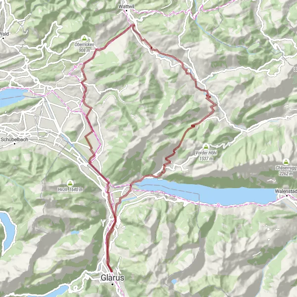 Miniaturní mapa "Trasa z Ebnat-Kappel do Mollis a zpátky" inspirace pro cyklisty v oblasti Ostschweiz, Switzerland. Vytvořeno pomocí plánovače tras Tarmacs.app