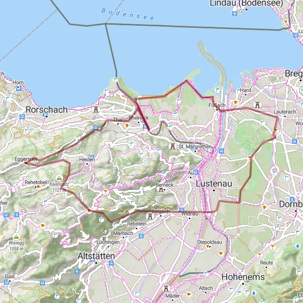 Miniatua del mapa de inspiración ciclista "Excursión en Grava por Thal y sus Alrededores" en Ostschweiz, Switzerland. Generado por Tarmacs.app planificador de rutas ciclistas