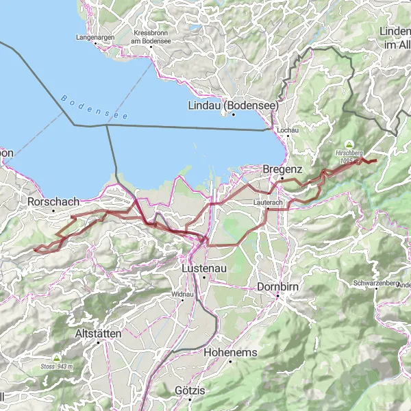 Miniatua del mapa de inspiración ciclista "Aventura en Grava por las Montañas de Ostschweiz" en Ostschweiz, Switzerland. Generado por Tarmacs.app planificador de rutas ciclistas