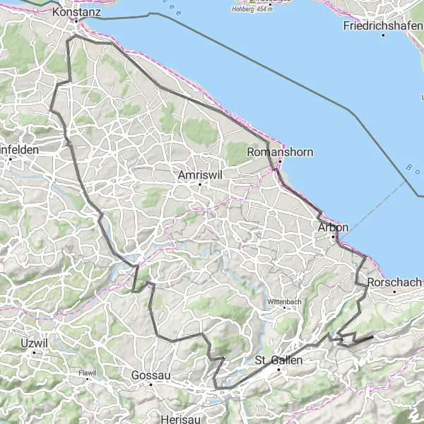 Mapa miniatúra "Cyklotrasa Abtwil SG - Arbon" cyklistická inšpirácia v Ostschweiz, Switzerland. Vygenerované cyklistickým plánovačom trás Tarmacs.app