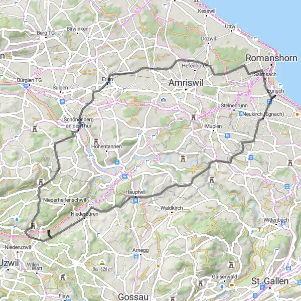 Miniaturní mapa "Kolem Häggenschwilu a Salmsachu" inspirace pro cyklisty v oblasti Ostschweiz, Switzerland. Vytvořeno pomocí plánovače tras Tarmacs.app