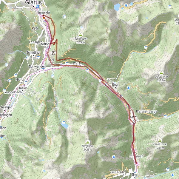 Miniaturní mapa "Gravel Tour Ennenda - Burg Sola - Matt" inspirace pro cyklisty v oblasti Ostschweiz, Switzerland. Vytvořeno pomocí plánovače tras Tarmacs.app