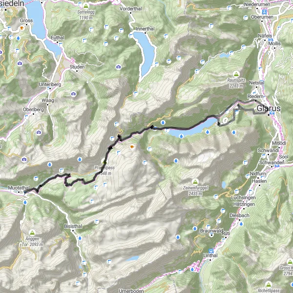 Miniaturní mapa "Okolí Pragel Pass" inspirace pro cyklisty v oblasti Ostschweiz, Switzerland. Vytvořeno pomocí plánovače tras Tarmacs.app