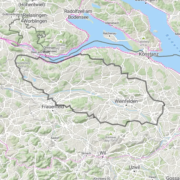 Miniatura della mappa di ispirazione al ciclismo "Giro in bicicletta da Erlen a Andwil TG" nella regione di Ostschweiz, Switzerland. Generata da Tarmacs.app, pianificatore di rotte ciclistiche
