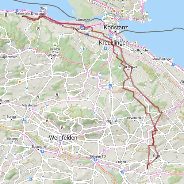 Kartminiatyr av "Klarsreuti og Illighausen Grusvei Sykkeltur" sykkelinspirasjon i Ostschweiz, Switzerland. Generert av Tarmacs.app sykkelrutoplanlegger